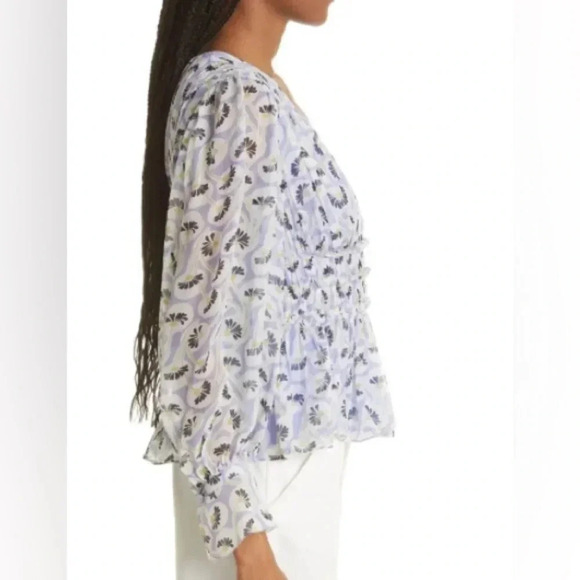 NWT Rebecca Taylor Deco Floral Print Silk Blouse - Fleur Aster Ruffle Peplum - Picture 5 of 13